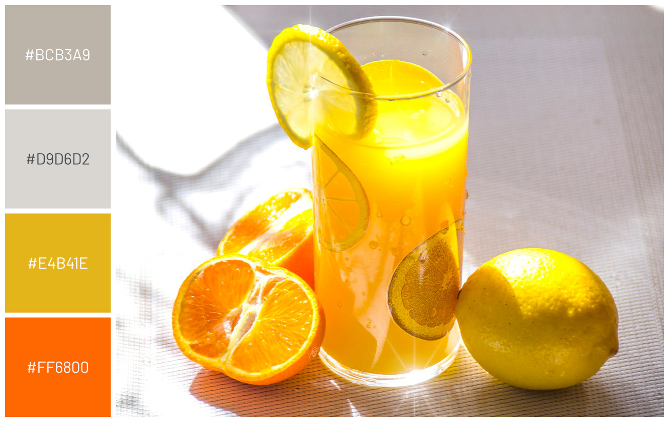 citrus beverage oranges lemons on grey table background